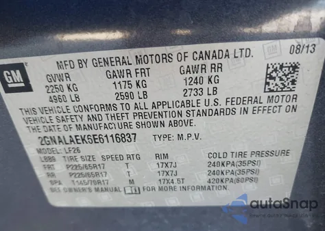 2014 Chevrolet Equinox Ls z USA, uszkodzony, nr VIN 2GNALAEK6E6116837
